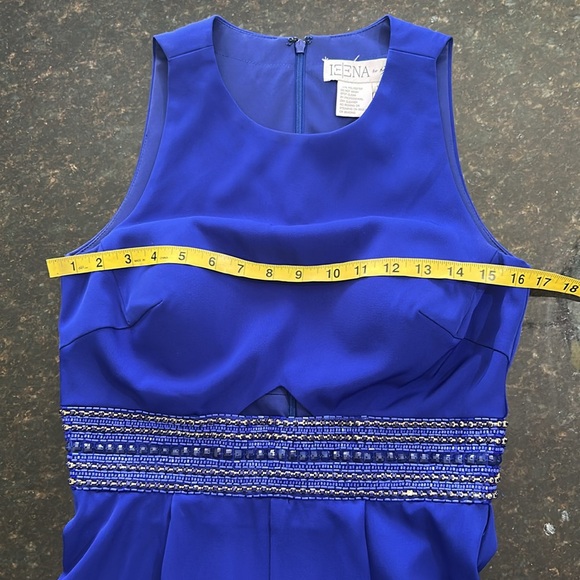 ** HOLIDAY SPECIAL ** IEENA for Mac Duggal blue  jumpsuit with beaded waistband - Picture 7 of 9